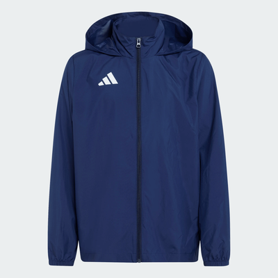 Blaue Kapuzenjacke mit Adidas-Logo auf der Brust. Blaue Kapuzenjacke mit Adidas-Logo auf der Brust.