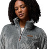 Graue Fleecejacke für Damen mit Lederdetail und Columbia-Logo.
