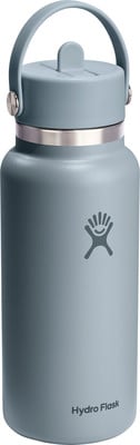 Blaue Hydro Flask Thermoskanne mit Strohdeckel und Henkel.