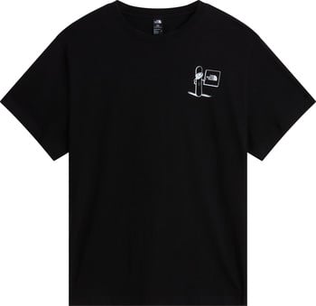 Schwarzes T-Shirt mit kurzem Ärmel und Aufdruck eines Snowboarders mit Fahne.