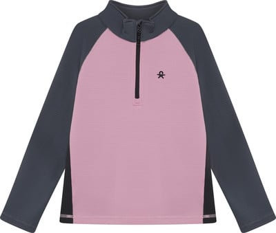 Rosa Pullover mit dunkelgrauen Ärmeln und Logo, Reißverschluss. Rosa Pullover mit dunkelgrauen Ärmeln und Logo, Reißverschluss.