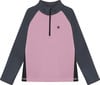 Rosa Pullover mit dunkelgrauen Ärmeln und Logo, Reißverschluss.