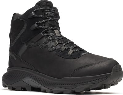 Černá pánská kotníková treková obuv Merrell se šněrováním a robustní podrážkou. Černá pánská kotníková treková obuv Merrell se šněrováním a robustní podrážkou.