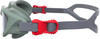Eine Schwimmbrille mit verstellbarem Band und roten Schnallen.