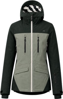 Damen-Winterjacke in Dunkelgrün und Grau mit Kapuze und vielen Taschen. Damen-Winterjacke in Dunkelgrün und Grau mit Kapuze und vielen Taschen.