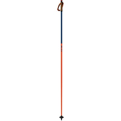 Ein Skistock mit orange-blauem Design und schwarzer Spitze. Ein Skistock mit orange-blauem Design und schwarzer Spitze.