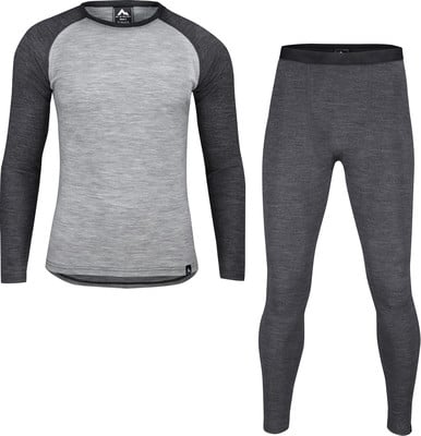 Herren-Thermo-Unterwäsche-Set aus feiner Merinowolle, grau und dunkelgrau. Herren-Thermo-Unterwäsche-Set aus feiner Merinowolle, grau und dunkelgrau.