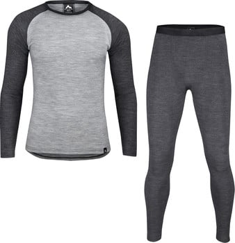 Herren-Thermo-Unterwäsche-Set aus feiner Merinowolle, grau und dunkelgrau.