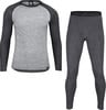 Herren-Thermo-Unterwäsche-Set aus feiner Merinowolle, grau und dunkelgrau.