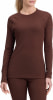 Frau in braunem Langarmshirt und Leggings.