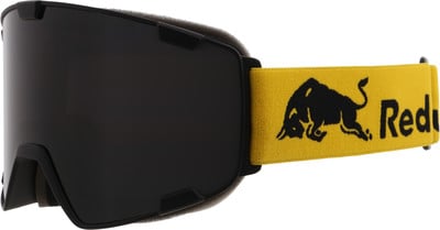Skibrille mit schwarzer Linse und gelbem Riemen mit Red Bull Logo. Skibrille mit schwarzer Linse und gelbem Riemen mit Red Bull Logo.