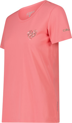 Ein rosa T-Shirt mit kurzen Ärmeln und einem Blumenherz-Aufdruck. Ein rosa T-Shirt mit kurzen Ärmeln und einem Blumenherz-Aufdruck.