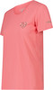 Ein rosa T-Shirt mit kurzen Ärmeln und einem Blumenherz-Aufdruck.