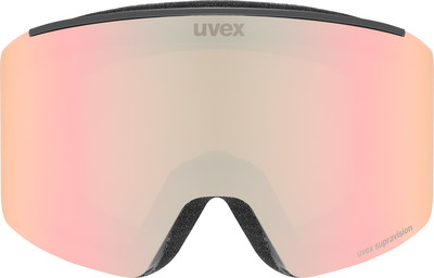 Uvex Skibrille mit rosafarbenem Spiegellinse und schwarzem Rahmen. Uvex Skibrille mit rosafarbenem Spiegellinse und schwarzem Rahmen.