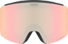 Uvex Skibrille mit rosafarbenem Spiegellinse und schwarzem Rahmen.