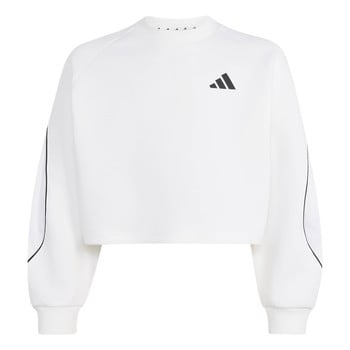 Fehér Adidas cropped pulóver fekete logóval és hálós részletekkel.