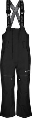Schwarze Skihose für Kinder mit Latz und verstellbaren Trägern.