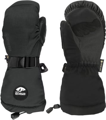 Schwarze Skifäustlinge mit GORE-TEX-Logo und verstellbarem Riemen. Schwarze Skifäustlinge mit GORE-TEX-Logo und verstellbarem Riemen.