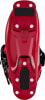 Roter Skischuh mit schwarzer Sohle und weißen Schrauben.