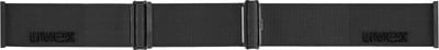 Schwarzes Band mit UVEX-Logo und verstellbaren Schnallen.