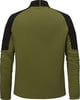 Grüne Jacke mit schwarzen Ärmeln und grünen Nähten am Kragen.