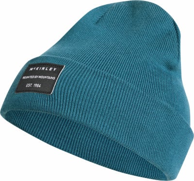 Warme blaugrüne Mütze von McKinley mit Logo und Gründungsdatum. Warme blaugrüne Mütze von McKinley mit Logo und Gründungsdatum.