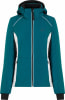 Damen dunkel-türkise Skijacke mit weißen und schwarzen Details.