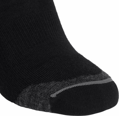 Schwarzer Socken mit grauem Bündchen und verstärkter Spitze. Schwarzer Socken mit grauem Bündchen und verstärkter Spitze.