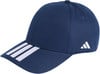 Dunkelblaue Adidas-Kappe mit weißen Streifen und Logo.