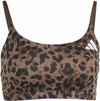 Brauner Sport-BH mit Leopardenmuster und Adidas-Logo.