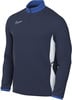Dunkelblaue Nike-Jacke mit weißem Logo und blauem Kragen.