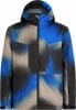 Blaue Herrenjacke mit Kapuze und abstraktem Muster.