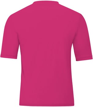 Ein rosa kurzärmeliges T-Shirt von hinten gezeigt.