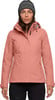 Damen-Winterjacke in Rosa mit schwarzer Mütze und Hose.