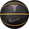Schwarzer Basketball mit lila Logo und goldenen Streifen.