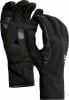 Schwarze Handschuhe mit Leder- und Textilelementen und Logo.