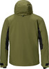 Grüne Jacke mit Kapuze und schwarzen Einsätzen an den Seiten und Ärmeln.