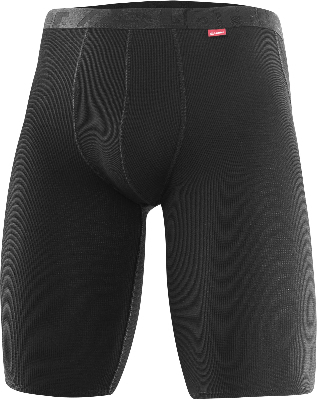 Schwarze lange Herrenunterhose mit rotem Logo. Schwarze lange Herrenunterhose mit rotem Logo.