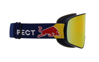 Lyžařské brýle s logem Red Bull a nápisem PECT. Lyžařské brýle s logem Red Bull a nápisem PECT.