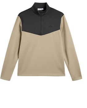 Beige Pullover mit schwarzem Oberteil und J.Lindeberg Logo.