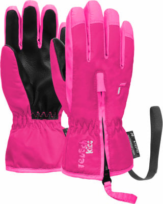 Rosa Kinderhandschuhe mit schwarzer Handfläche und Reißverschluss. Rosa Kinderhandschuhe mit schwarzer Handfläche und Reißverschluss.