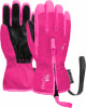 Rosa Kinderhandschuhe mit schwarzer Handfläche und Reißverschluss.