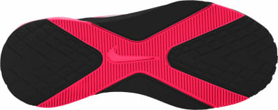 Schuhsohle mit schwarzem und pinkem Muster und Nike-Logo. Schuhsohle mit schwarzem und pinkem Muster und Nike-Logo.
