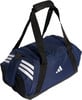 Dunkelblaue Adidas Sporttasche mit weißen Streifen und Logo.