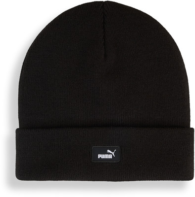 Schwarze Puma-Strickmütze mit Logo auf der Vorderseite. Schwarze Puma-Strickmütze mit Logo auf der Vorderseite.