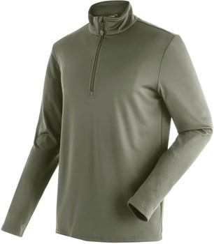 Herren dunkelgrünes Langarmshirt mit kurzem Reißverschluss am Kragen.