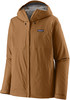 Braune Patagonia-Regenjacke mit Kapuze und Logo auf der Brust.