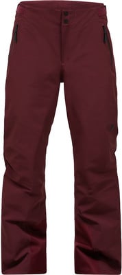 Dunkelweinrote Outdoor-Hose mit schwarzen Reißverschlüssen und Logo. Dunkelweinrote Outdoor-Hose mit schwarzen Reißverschlüssen und Logo.