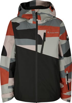 Active Rebel Jacke mit buntem Tarnmuster und schwarzer Vorderseite. Active Rebel Jacke mit buntem Tarnmuster und schwarzer Vorderseite.