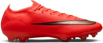 Roter Fußballschuh mit schwarzem und goldenem Streifen und ATOMKNIT-Aufschrift.